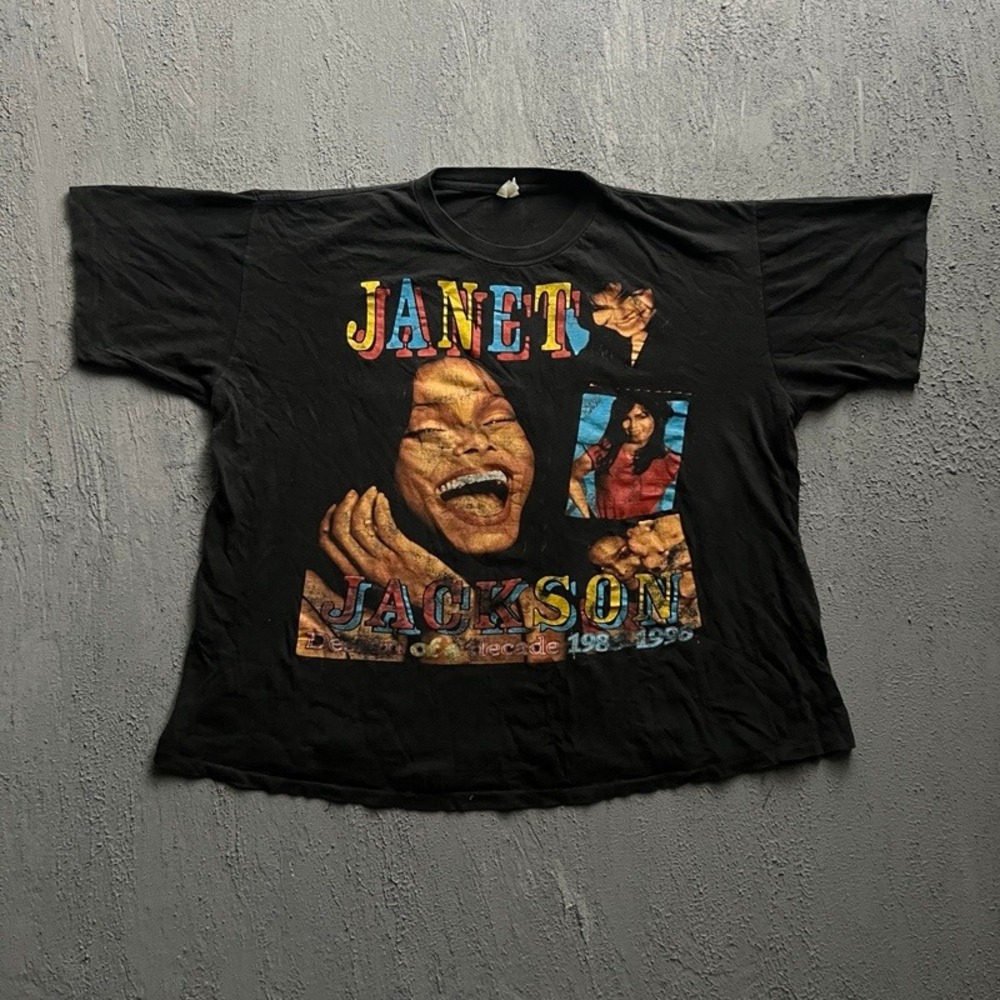 Vintage Janet Jackson Shirt XL Black 1990s Rap Tee 20 Foreplay Bayclub